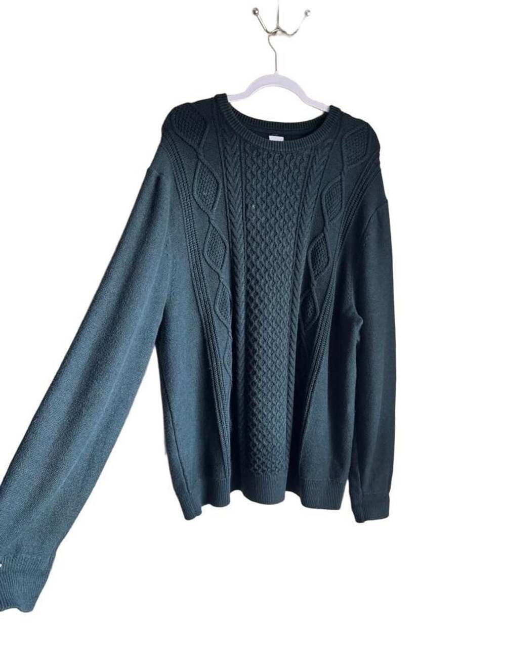 Vintage Gap Dark Green Cable Knit Crew Neck Cotton Blend Sweater XXL